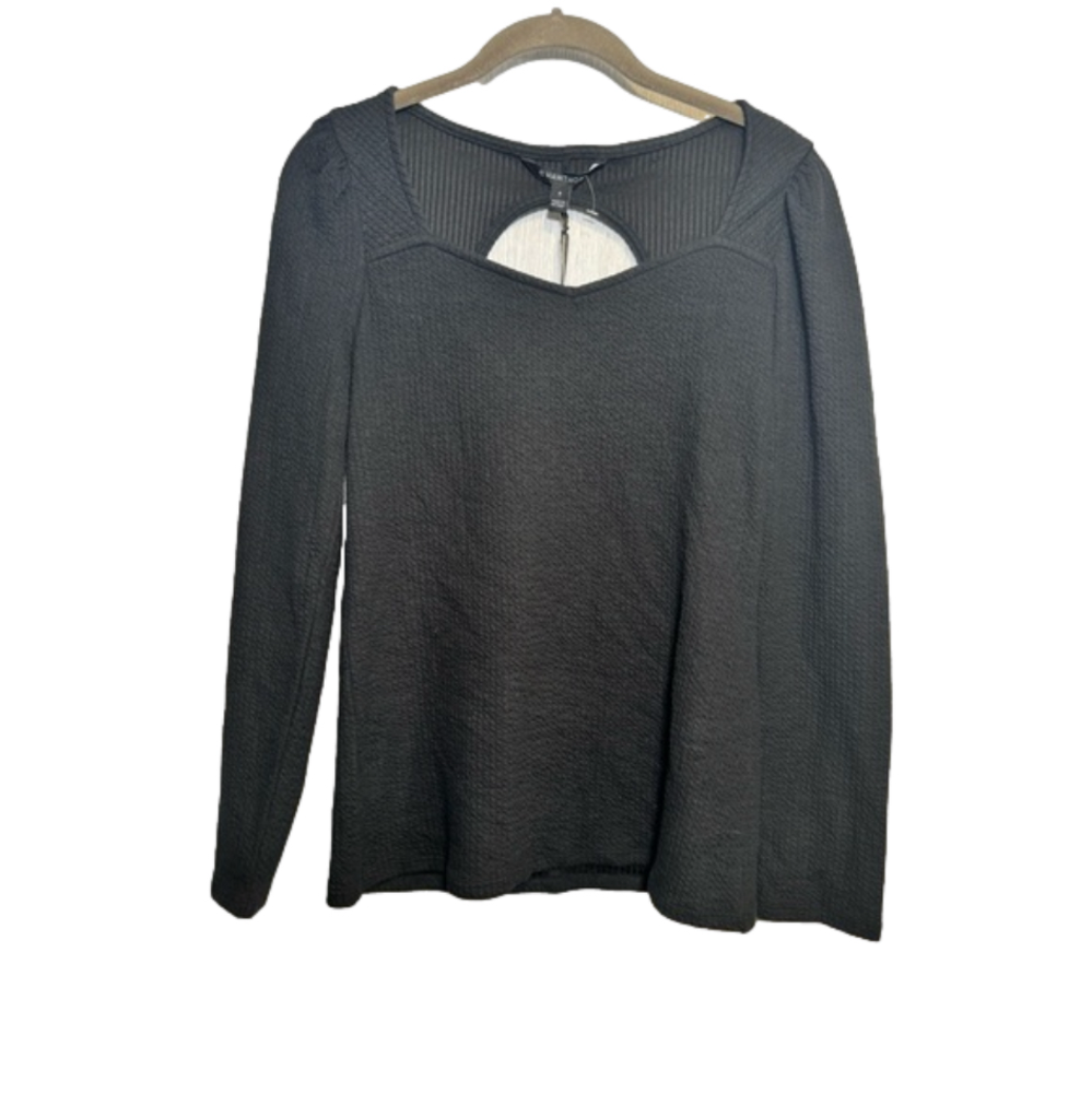 41 Hawthorn Black Longsleeve Ribbed Textured Top Cutout Back NEW WITH TAG Medium